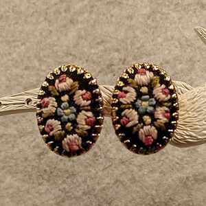 Vintage Floral Embroidered Earrings